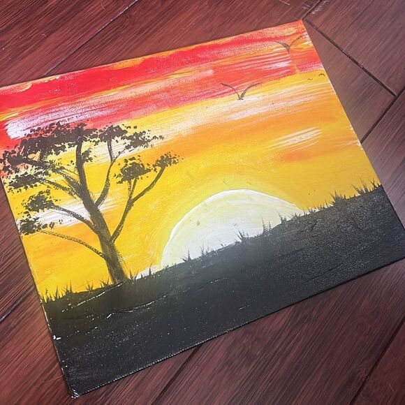 2 Paintings (1 Sunset , 1 Bird and Fence) Fun Colorful Paintings - 8 x 10 - Picture 4 of 6